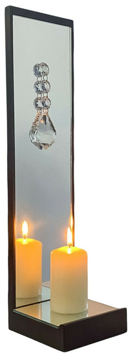Mirrored Candle Holder with Crystal Detail 40cm Tea Light Pillar Candle Stand
