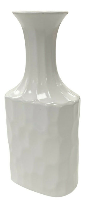 30cm Tall Ceramic Vase White Dimpled Design Decorative Flower Vase Flared Mouth