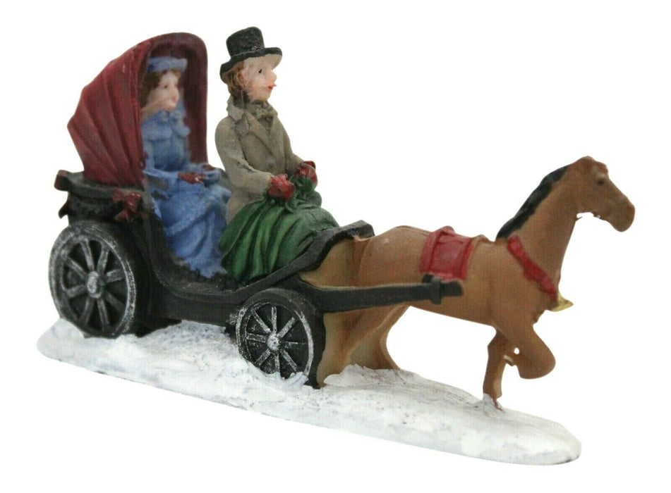 Carriage Ride Ornament - Mini Festive Christmas Winter Village Resin Decoration