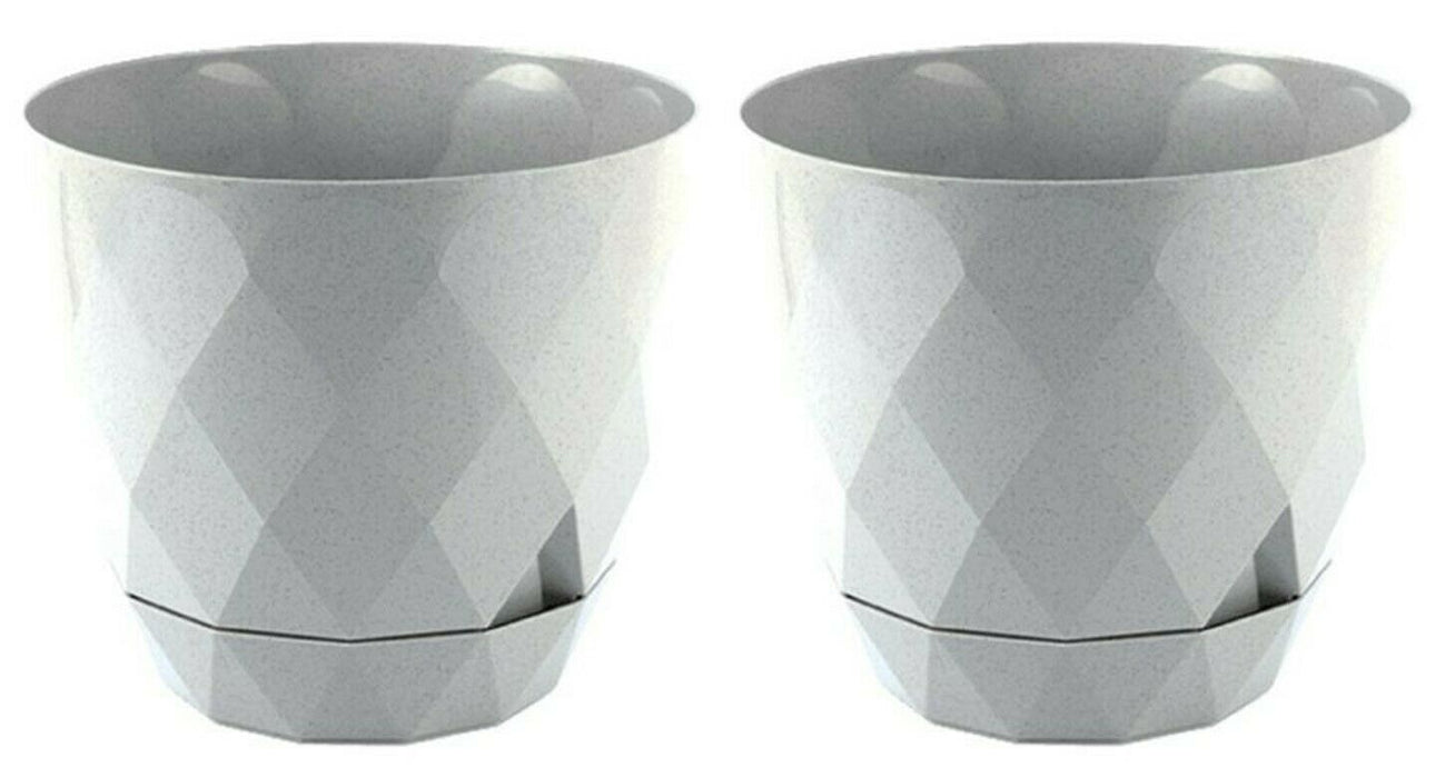 Set Of 2 Light Grey Diamond Shape Modern Large Plant Pot Indoor / Outdoor 4.8L
