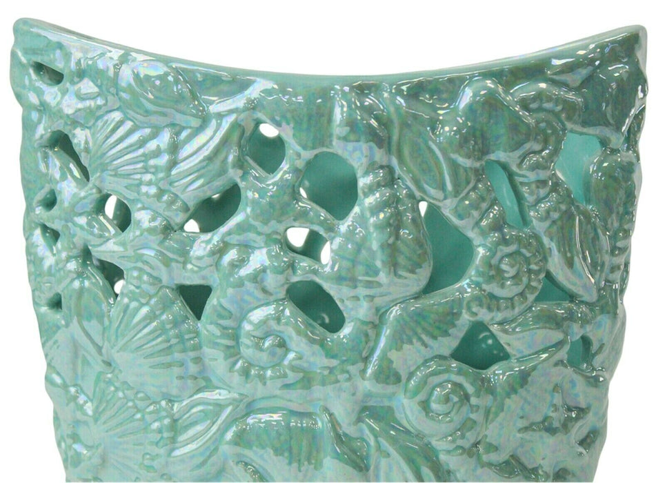 26cm Turquoise Shiny Decorative - Flower Vase With Holes Modern Home Decoration