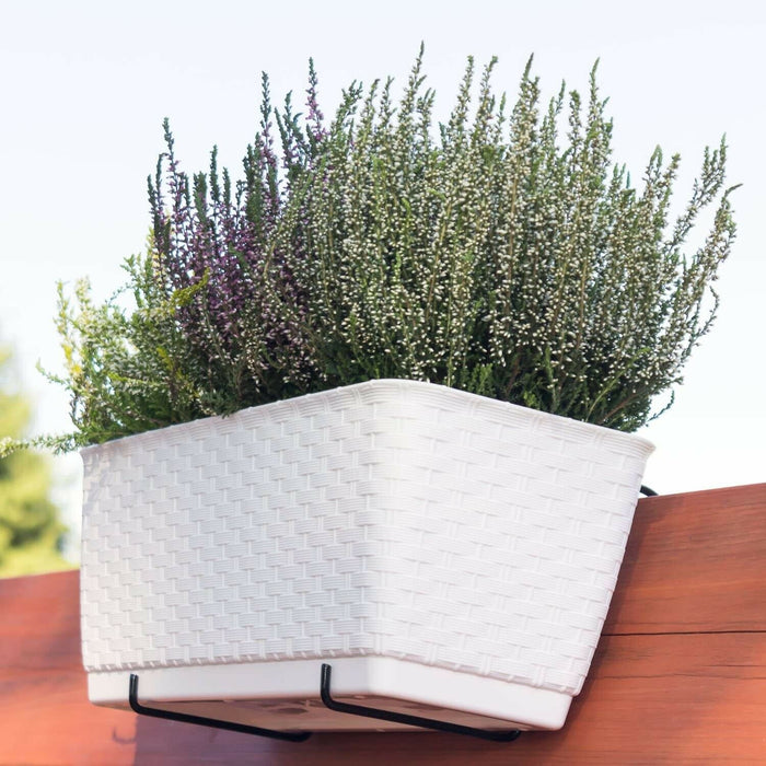 50cm Outdoor Plastic Plant Trough, White Wicker Effect 12L UV Resistant