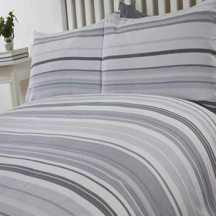 Grey Stripy Bedding Set Gradient Single Polycotton Duvet Cover & Pillowcase Set