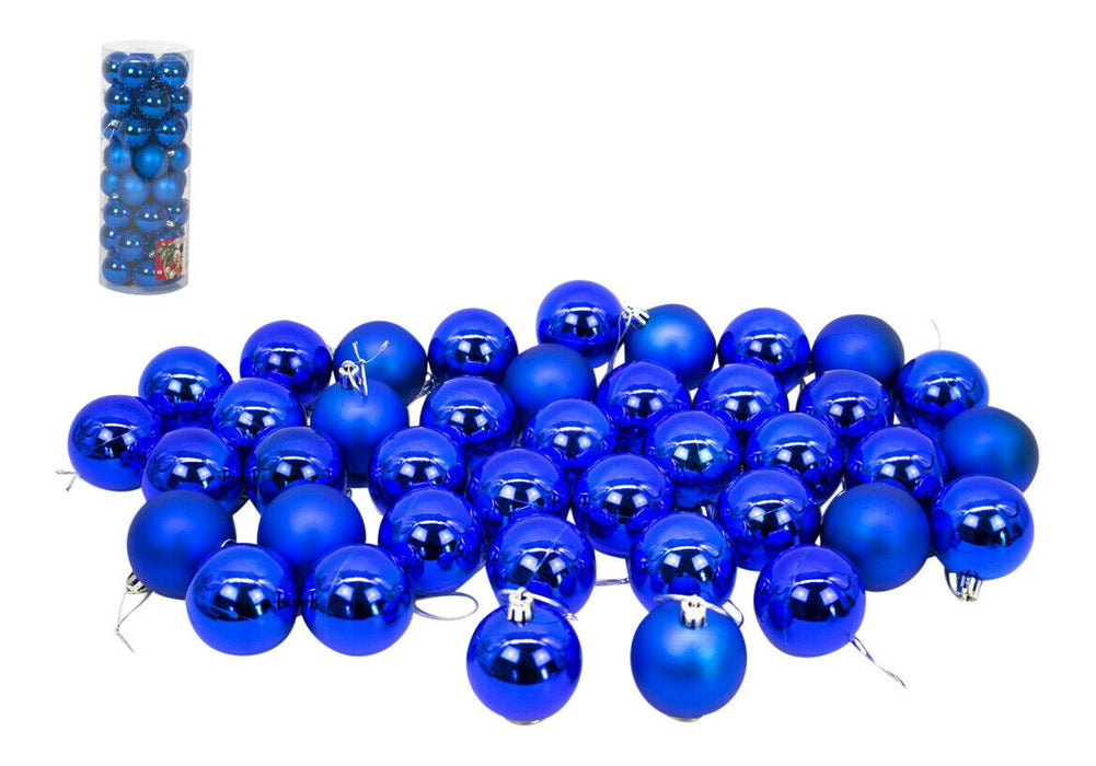 Rammento Pack of 40 Shatterproof Blue Baubles for Christmas Tree | 5cm Shiny & Matt Finish Mini Blue Xmas Tree Decorations |