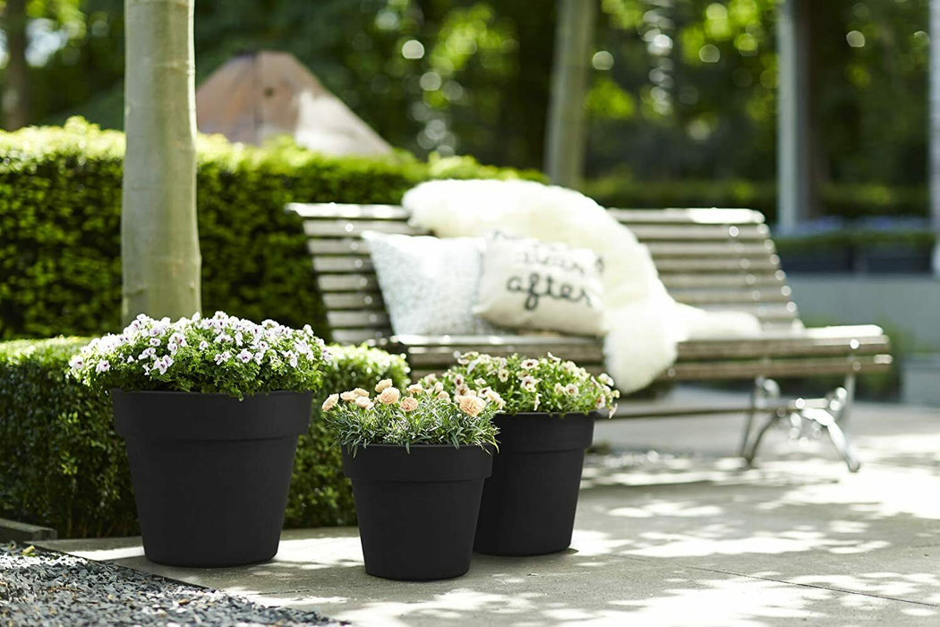 Medium 30cm Round Planter Plastic Plant Pot Black 10 Litre Double Walled