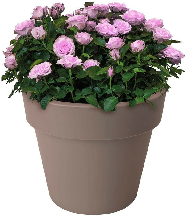 LARGE 40cm Round Barrel Planter Plastic Plant Pot Taupe 24 Litre Double Walled