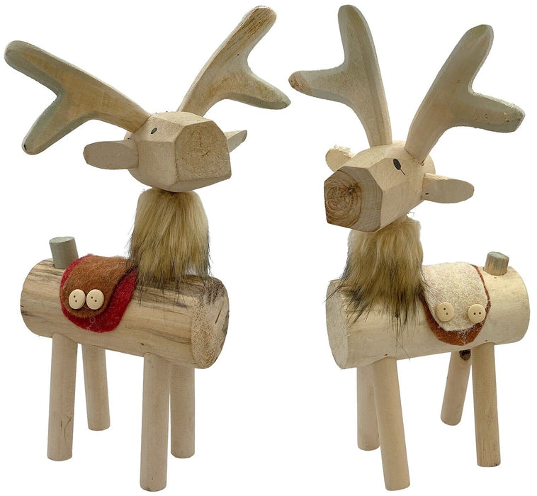 Set of 2 Large Wooden Reindeer, 37cm Standing Rustic Christmas Decorations