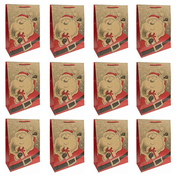 12 x Christmas Large Gift Bags For Xmas Gifts Presents Santa Red Snow