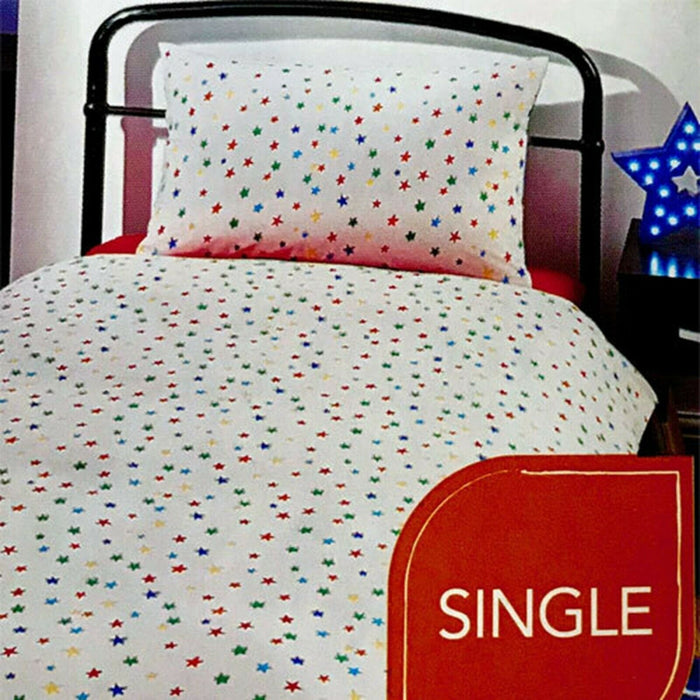 Childrens Duvet Cover Set - Single Cotton Easy Care Colourful Star Bedding Set