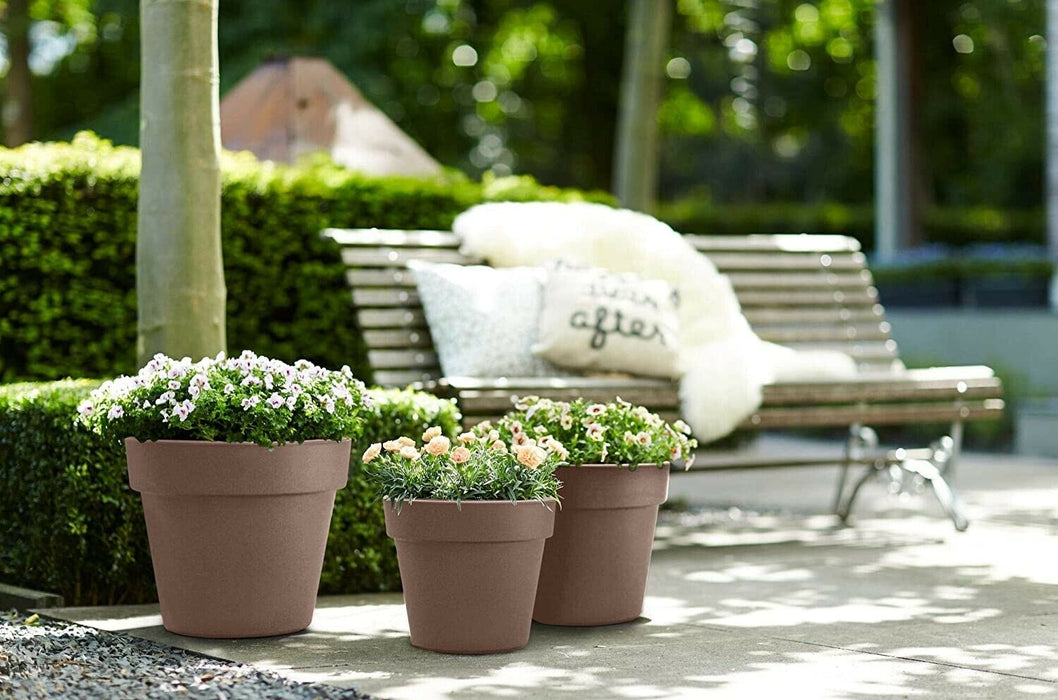 LARGE 40cm Round Barrel Planter Plastic Plant Pot Taupe 24 Litre Double Walled