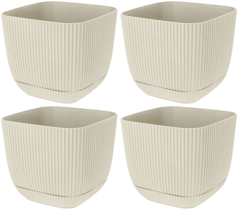 Set Of 4 Square Flowerpot Planters Indoor Outdoor Plant Pots With Water System