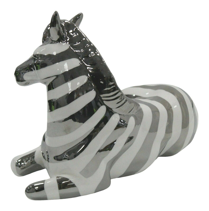 White Silver Zebra Figurine Ceramic Modern Animal Statue Home Decor Collectable