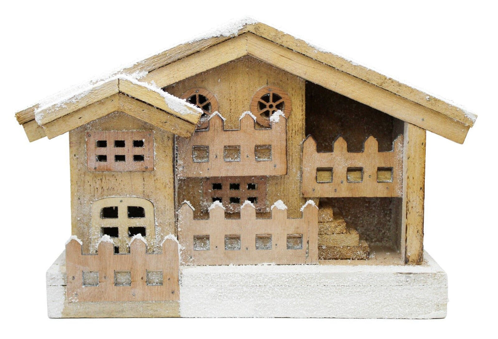 Rammento Wooden LED Christmas Village House, 35x22x11cm White Light-Up Ornament