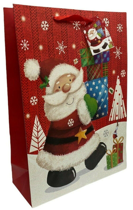 12 x Large Christmas Gift Bags Festive Santa Design Present Bags With Handles'