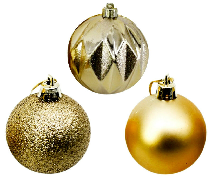 Rammento 16 Pack Large Shatterproof Baubles, Gold | 8cm (3.15”) Indoor / Outdoor Christmas Decorations  | Shiny Matte & Glitter