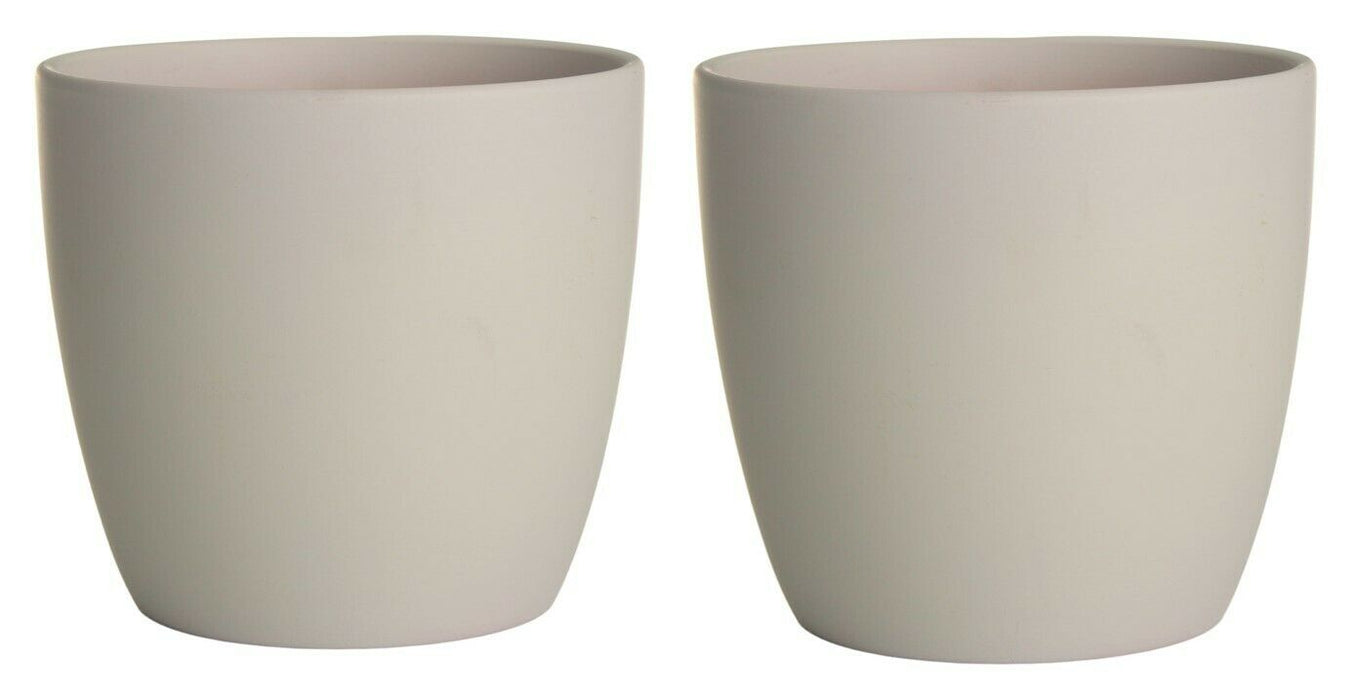 Set Of 2 White Matt Ceramic Flower Pots Round Small Plant Pot Planter 12cm