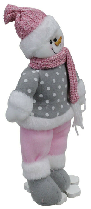 37cm Tall Christmas Pink Snowman Ornament Doll Freestanding