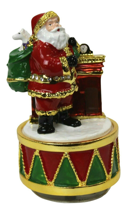 Musical Christmas Ornament - Festive Windup Enamelled Santa Revolving Figurine