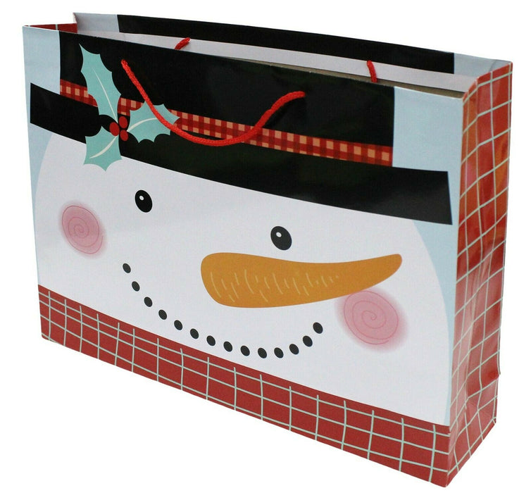 Set Of 4 LARGE Gift Bags Christmas Gift Tote Bags Santa Snowman Reindeer