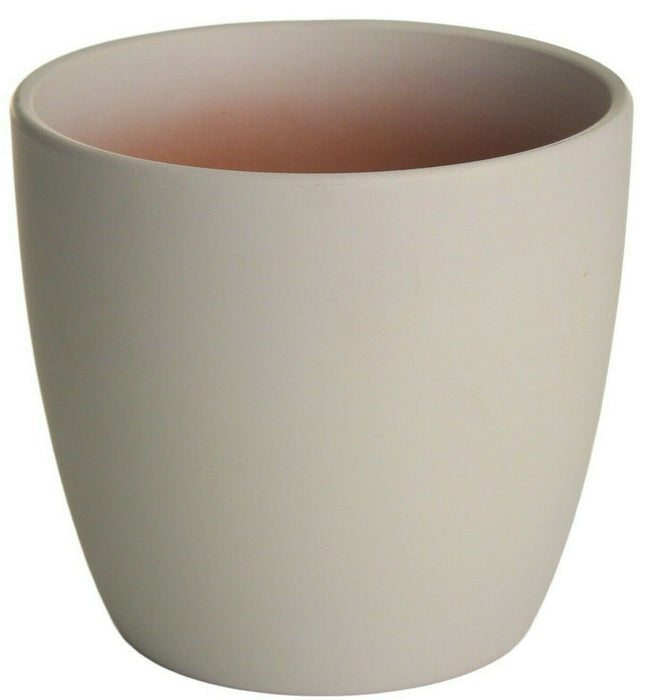 Set Of 2 White Matt Ceramic Flower Pots Round Small Plant Pot Planter 12cm