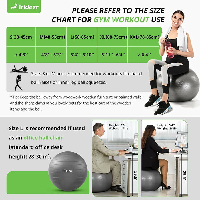 Trideer Extra Thick Yoga Ball 75cm Anti Burst Pilates Fitness Pregnancy Ball