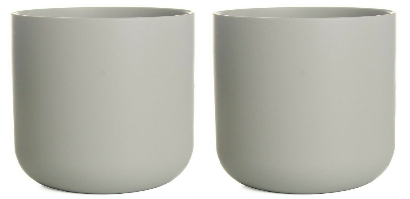 Rammento Stoneware Plant Pot Set of Two, Grey 13.5cm Round Stone Flower Pots