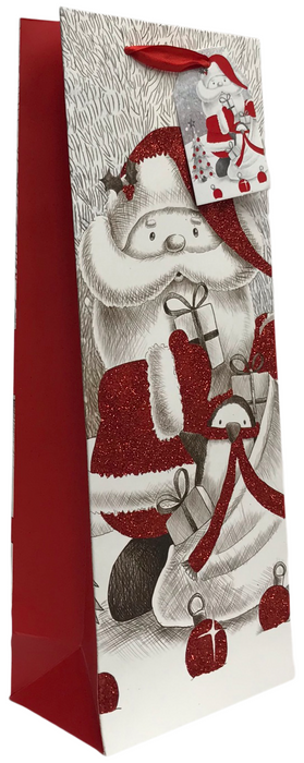 12 x Christmas Design Wine Bottle Gift Bags Festive Xmas Design Bag With' Handles