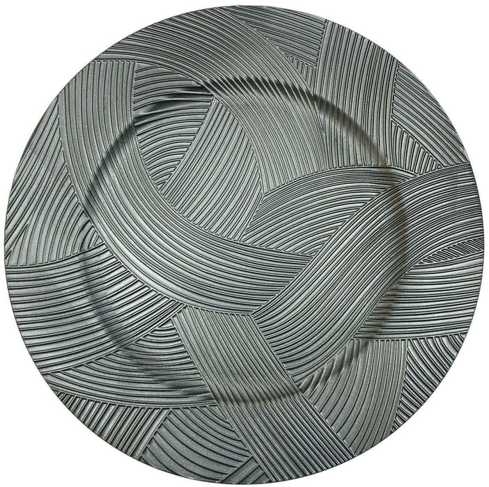 Set of 4 Light Grey Charger Plates Modern Stroke Design 33cm Round Under Plates