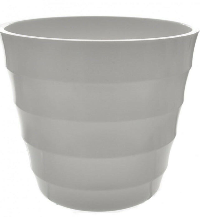 Large 29cm Diameter Gloss White Ribbed Plant Pot Heavy Duty Plastic Planter