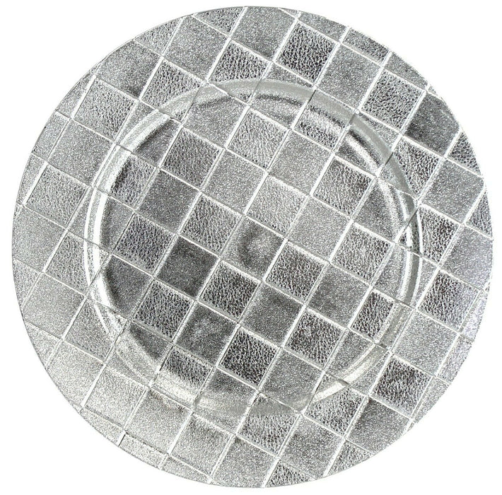Set Of Silver Charger Plates 33cm Under Plates Round Chargers Checkered