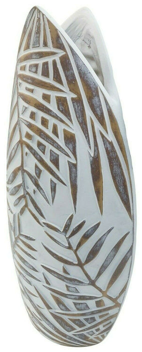 Ceramic Flower Vase Floral Design Vase White & Brown Home Décor Ornament 36cm