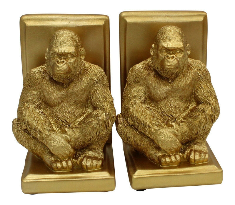 Gold Bookends. Set of 2 Gold Gorilla Bookends Heavyweight Resin