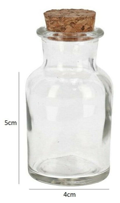 Set Of 12 Miniature Round Glass Bottles & Cork Clear Perfume Liquor Bottles 40ml