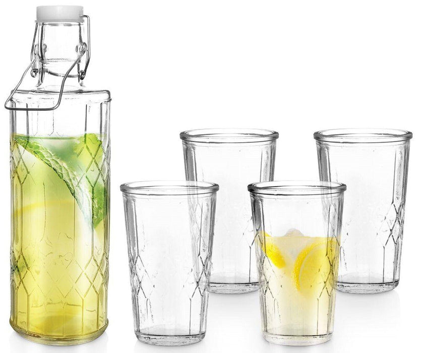 1 Litre Glass Decanter With 4 Tumblers Clear Glass Carafe Jug Drinkware Set