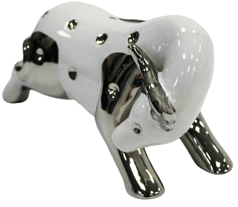 White & Silver Spotted Large 30cm Bull / Cow / Ox Ornament Figurine Porcelain