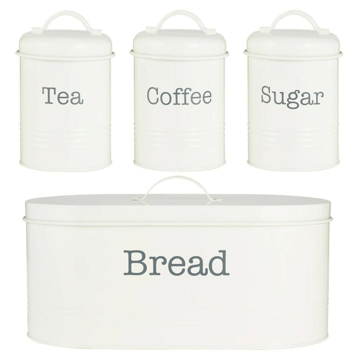 Typhoon Rippled Metal Tea Coffee Sugar Canister Set & Bread Bin Crock Set Cream