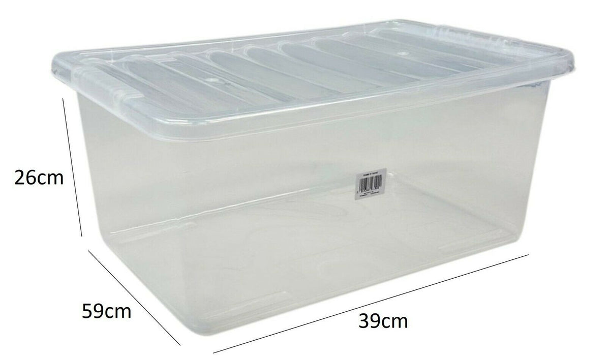 Underbed Plastic Storage Box 45L Clear Box With Lid Strong Quality Container