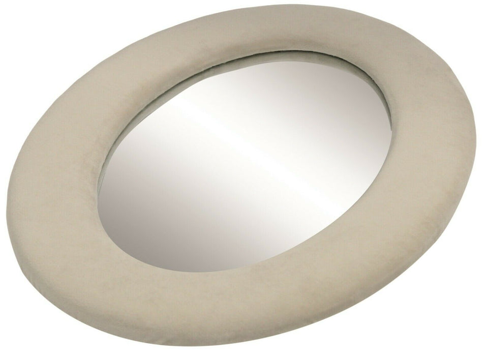 50cm Oval Velvet Framed Wall Mirror Cream