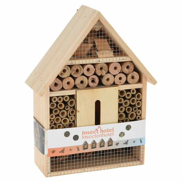 Insect Hotel Bee Bug House 30cm Hotel Wood Roof Attract Insects & Bees To Garden