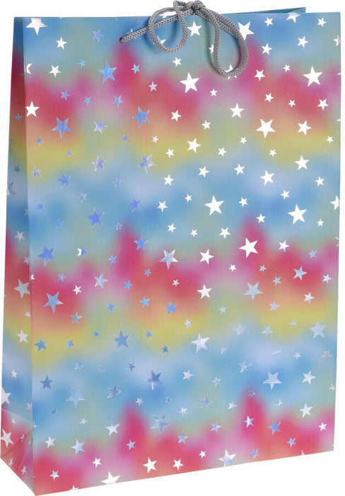 Set Of 6 Large Wine Bags Multi Coloured Stars Christmas Gift Bag Gift Tote