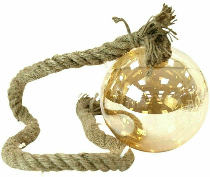Christmas Glass Bauble On Rope LED Light Up Tinted Hanging Ball Xmas Decoration