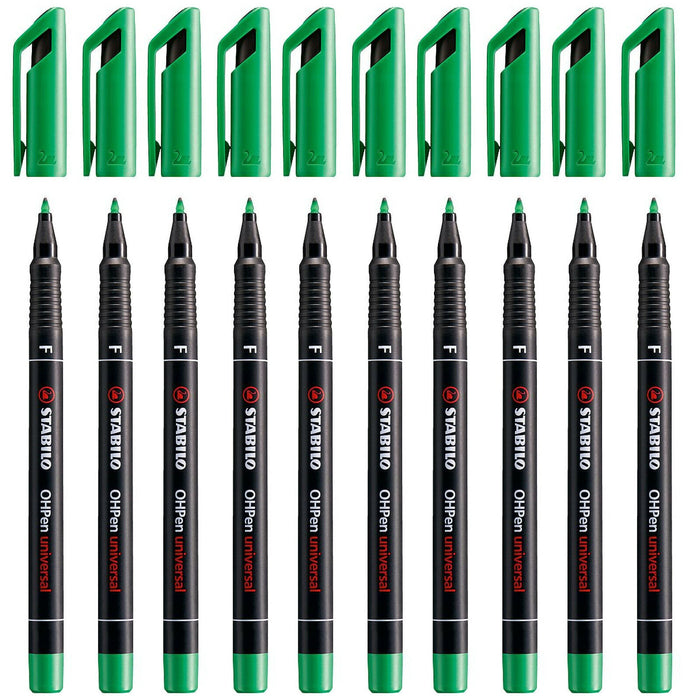 Stabilo Set Of 100 Permanent Marker Green Fine Point Writing Pen All Surface