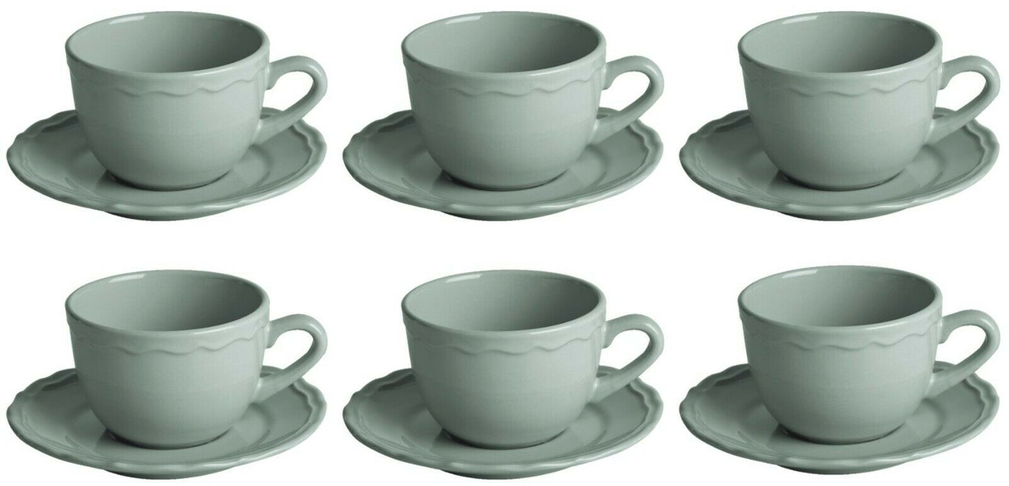 Tea Cup Set - Grey Set Of 6 Ceramic Mug Kitchenware Coffee Cup And Saucer Gift