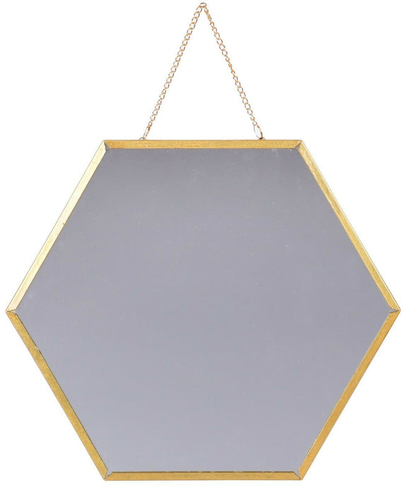 30cm Hexagon Shaped Hanging Wall Mirror Bathroom Shaving Mirror With Gold Frame