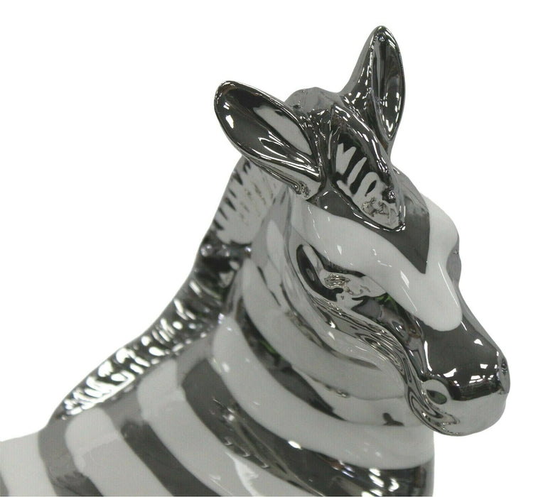 White Silver Zebra Figurine Ceramic Modern Animal Statue Home Decor Collectable