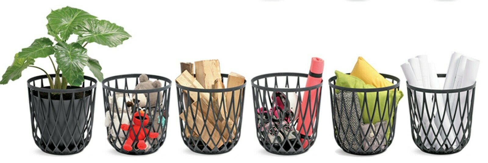Multifunction Storage / Planter Set, 4 Stools & 1 Table | Grey Plastic Baskets