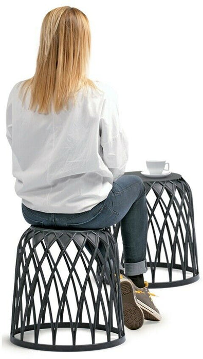 Multifunction Storage / Planter Set, 4 Stools & 1 Table | Grey Plastic Baskets