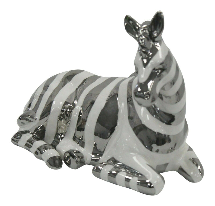 White Silver Zebra Figurine Ceramic Modern Animal Statue Home Decor Collectable