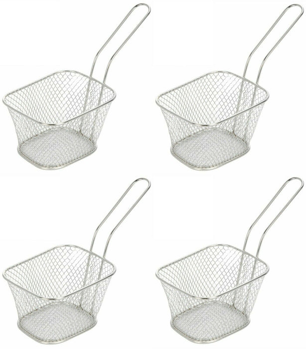 Set of 4 Silver Mini Chip Baskets Metal Chrome Serving Food Presentation Basket
