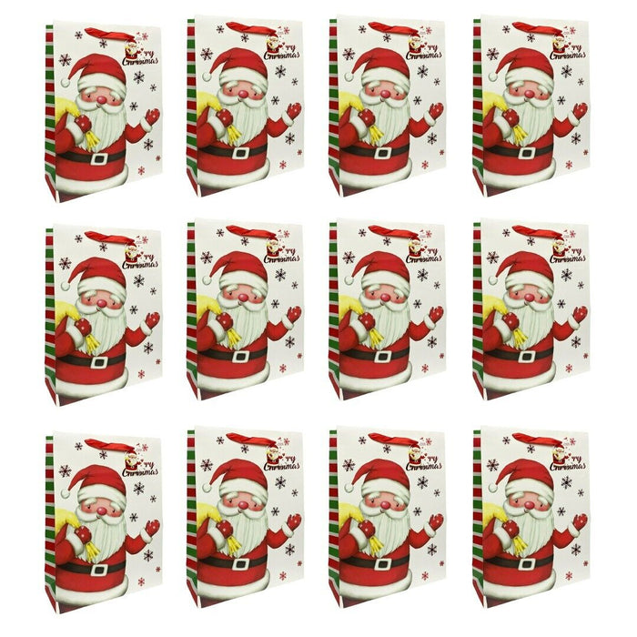12 x Christmas Large Gift Bags For Xmas Gifts Presents Santa Red White